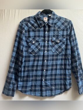 Levi’s Men’s Blue Plaid Pearl Snap Western Shirt Size S